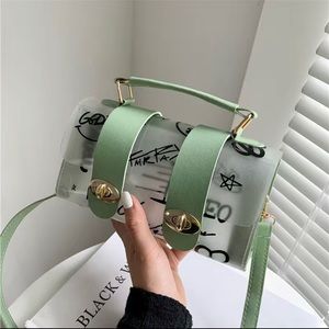 Transparent Jelly Crossbody Bag, Graffiti Pattern Shoulder Bag